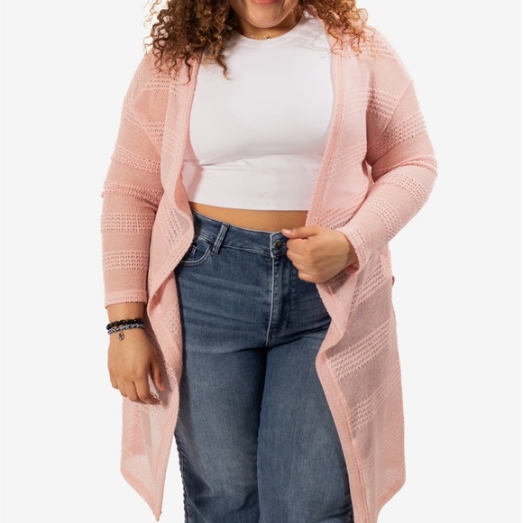 Cozy Pink Open-Front Cardigan Sweater-Large - Picture 4 of 7